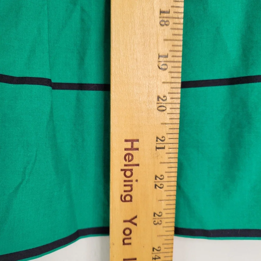 Ann Taylor Green Striped Pleated A-Line Skirt Pockets Size 14 Cotton Blend - Picture 8 of 11